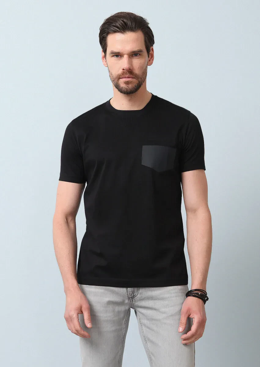 Siyah Baskılı %100 Pamuk T-Shirt - 4