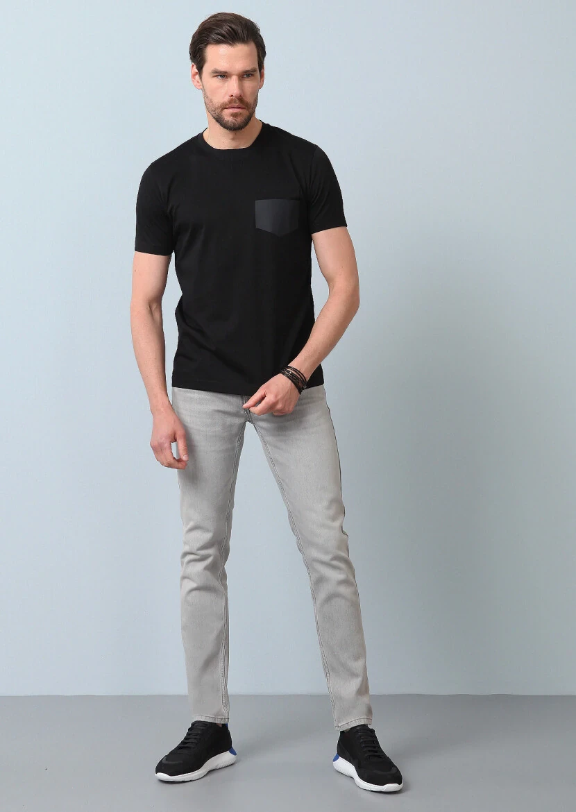 Siyah Baskılı %100 Pamuk T-Shirt - 5