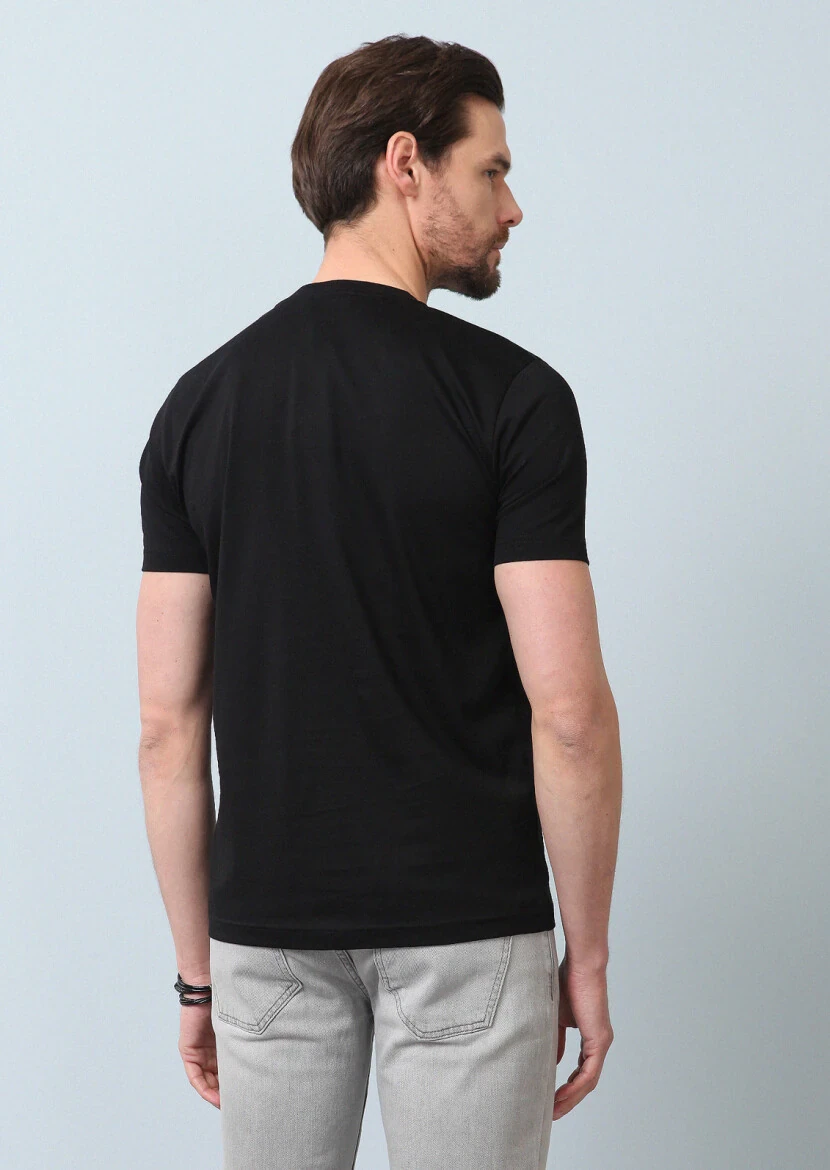Siyah Baskılı %100 Pamuk T-Shirt - 6