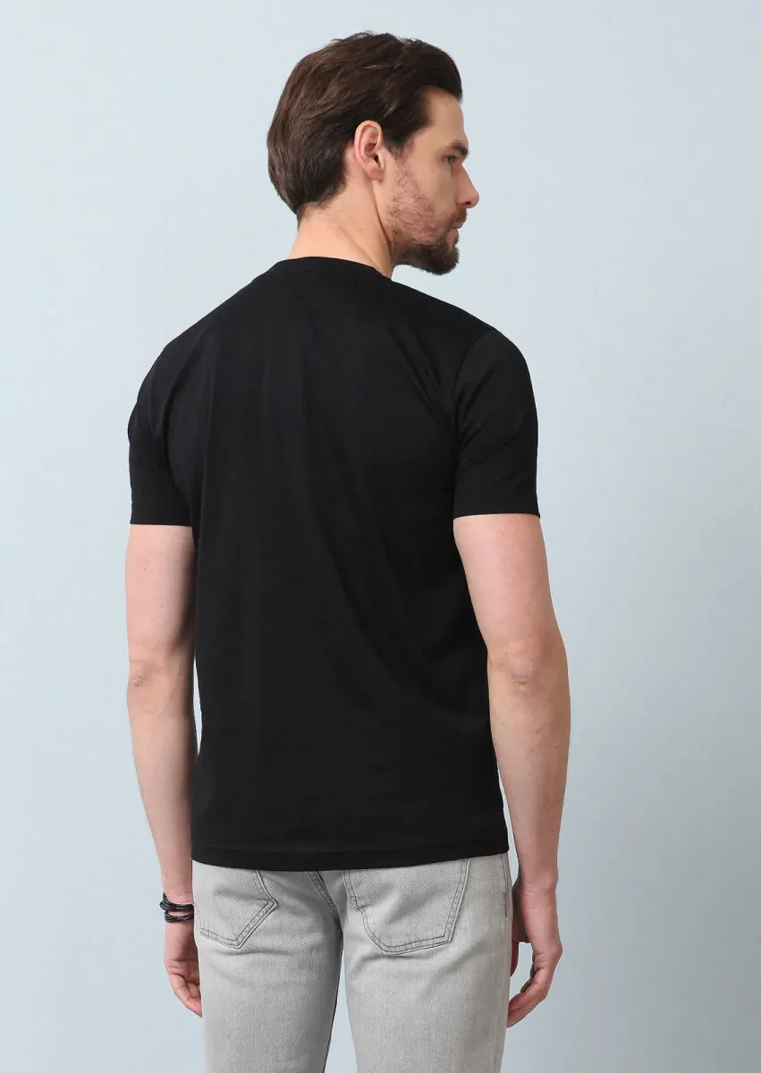 Siyah Baskılı %100 Pamuk T-Shirt - 6