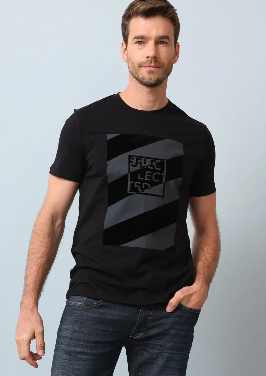 Siyah Baskılı %100 Pamuk T-Shirt - 4