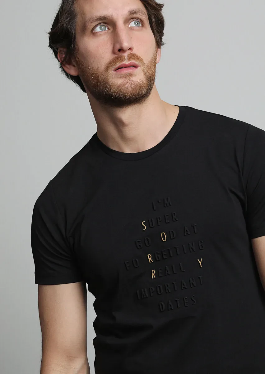 Siyah Baskılı %100 Pamuk T-Shirt - 1