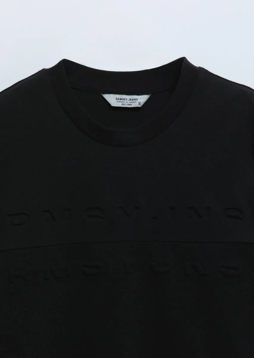 Siyah Baskılı Bisiklet Yaka %100 Pamuk T-Shirt - 7