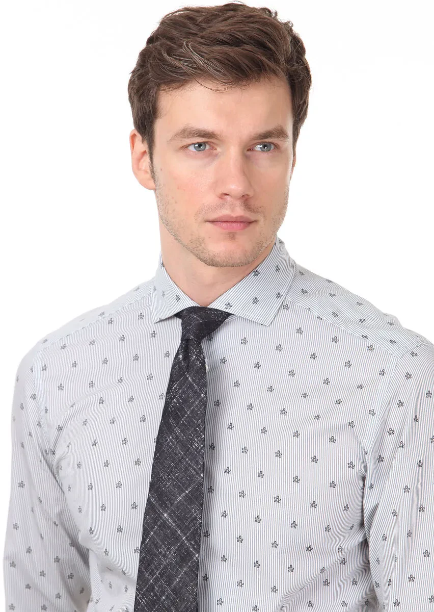 Siyah Baskılı Slim Fit Dokuma Casual %100 Pamuk Gömlek - 2