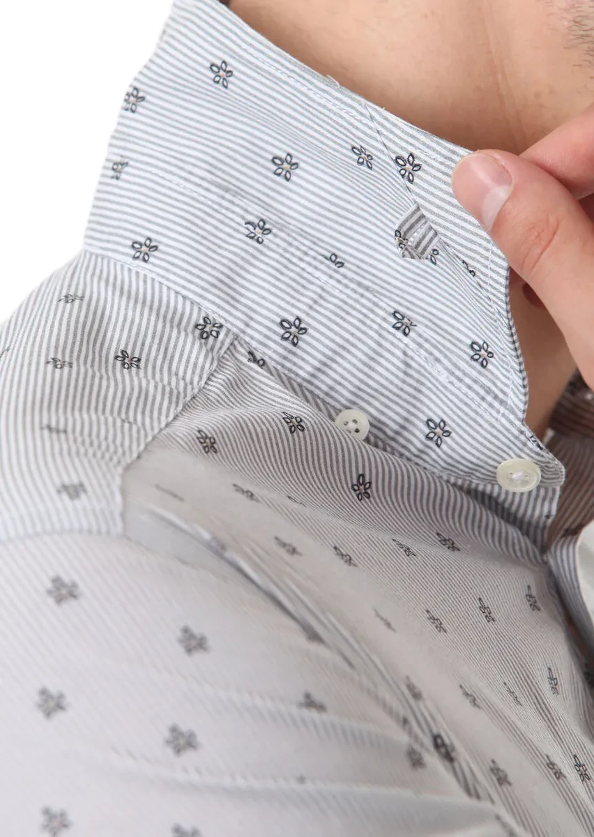 Siyah Baskılı Slim Fit Dokuma Casual %100 Pamuk Gömlek - 6