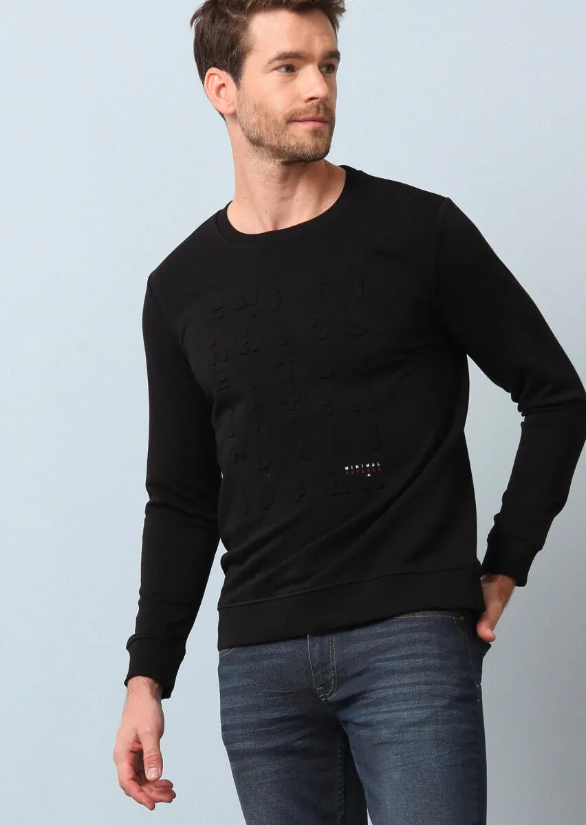 Siyah Baskılı Sweatshırt - 2