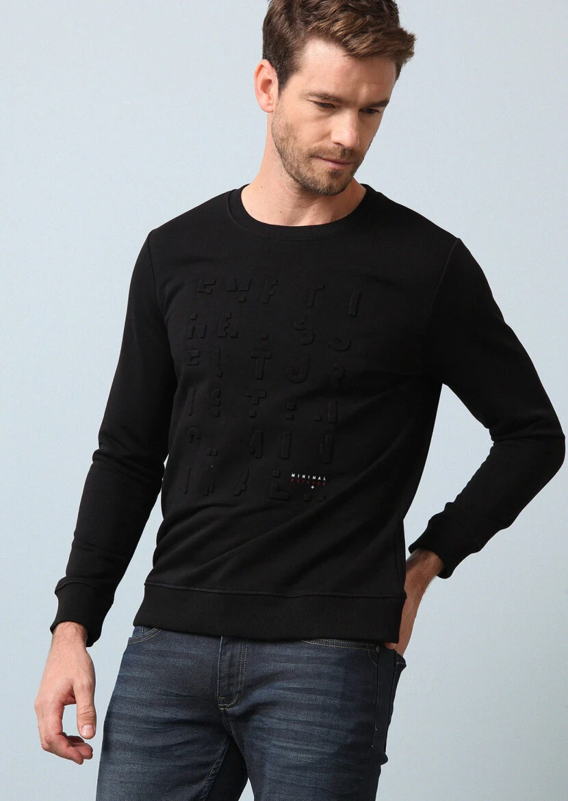 Siyah Baskılı Sweatshırt - 3