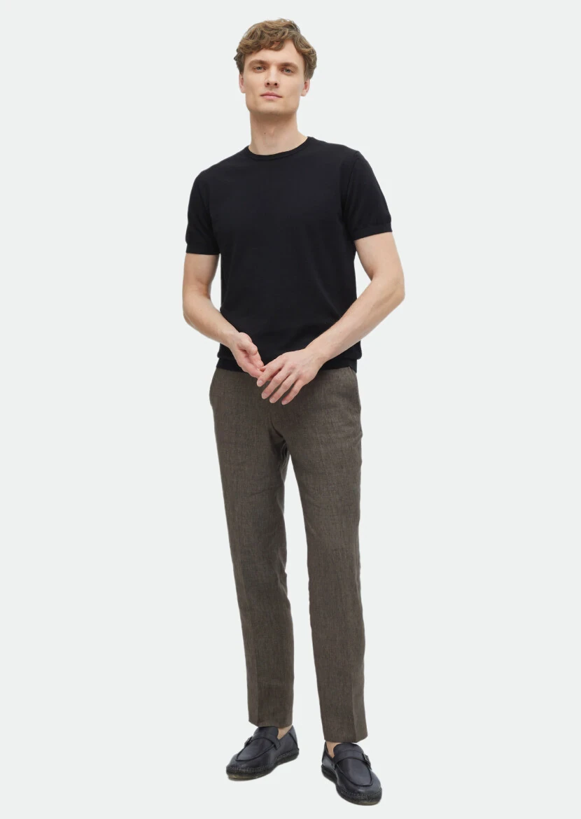 Siyah Bisiklet Yaka Düz Örgü %100 Pamuk Triko 