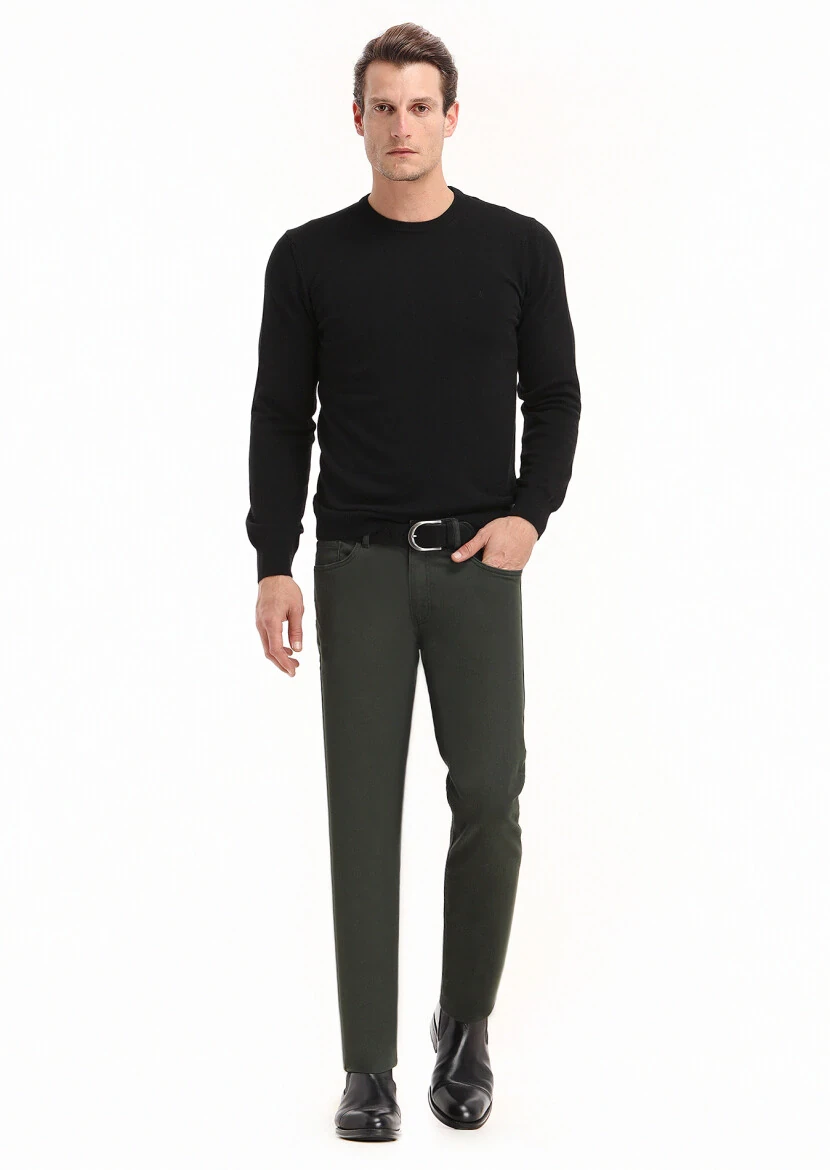 Siyah Bisiklet Yaka Düz Örgü Pamuk Karışımlı Triko Kazak - 1