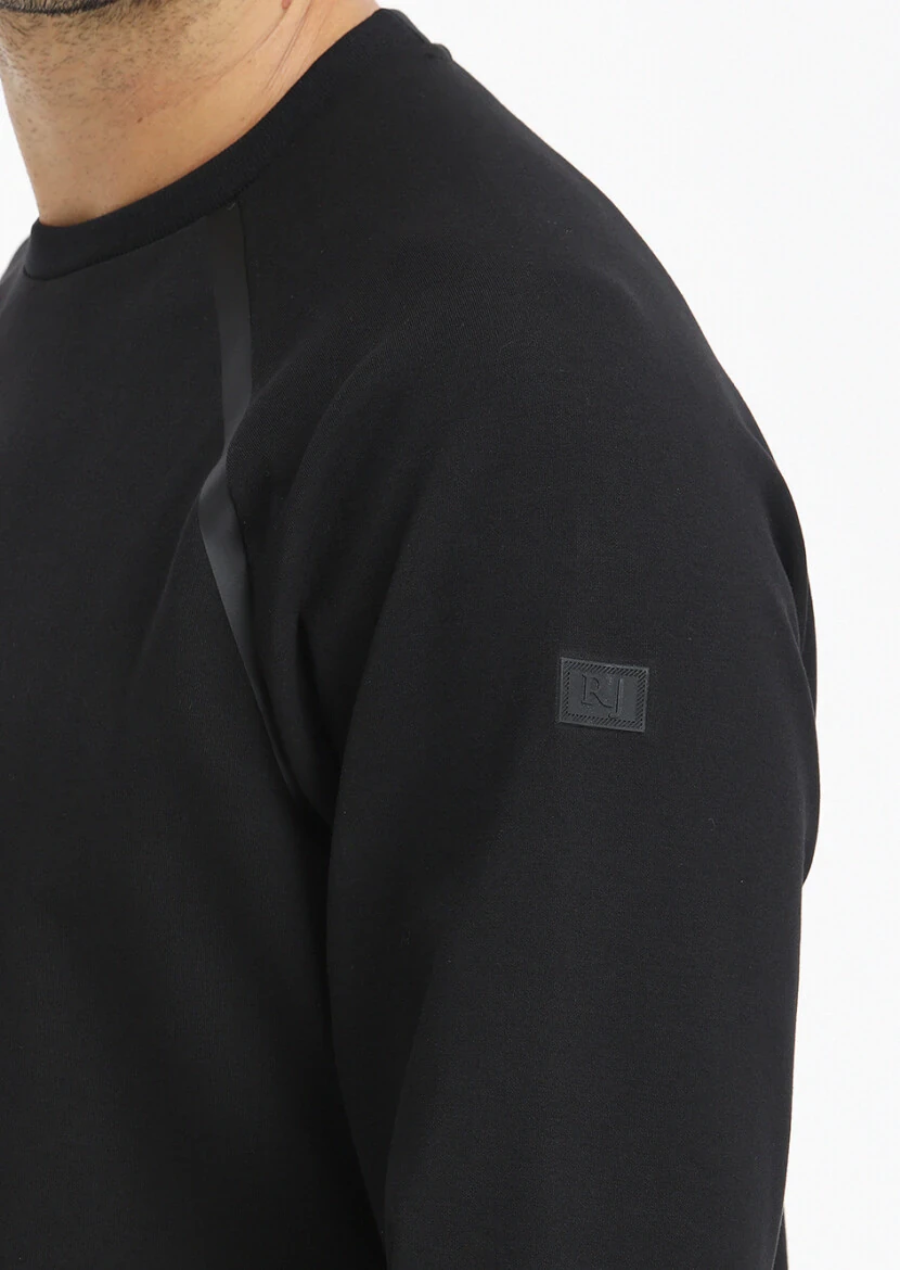 Siyah Bisiklet Yaka Düz Sweatshırt 