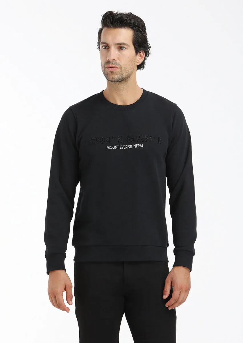 Siyah Bisiklet Yaka Düz Sweatshırt - 2