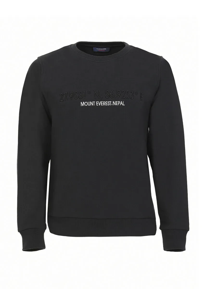 Siyah Bisiklet Yaka Düz Sweatshırt - 5