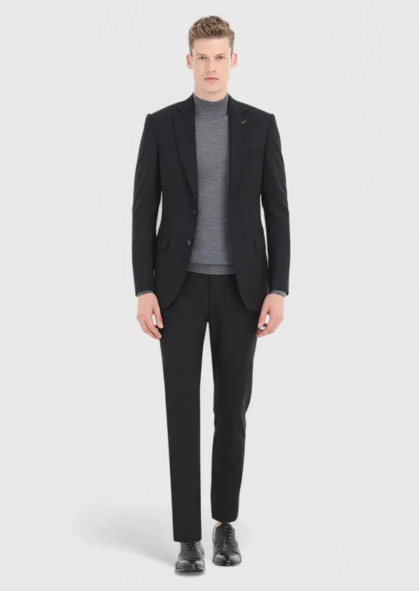 Siyah Çizgili Thin&taller Slim Fit %100 Yün Takım Elbise - 1