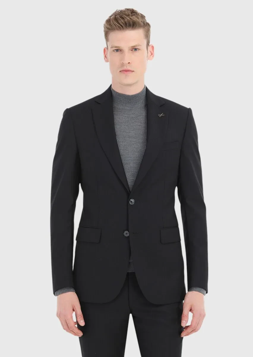 Siyah Çizgili Thin&taller Slim Fit %100 Yün Takım Elbise - 2