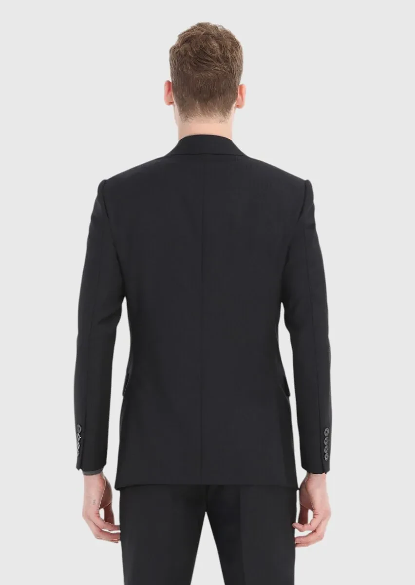 Siyah Çizgili Thin&taller Slim Fit %100 Yün Takım Elbise - 5