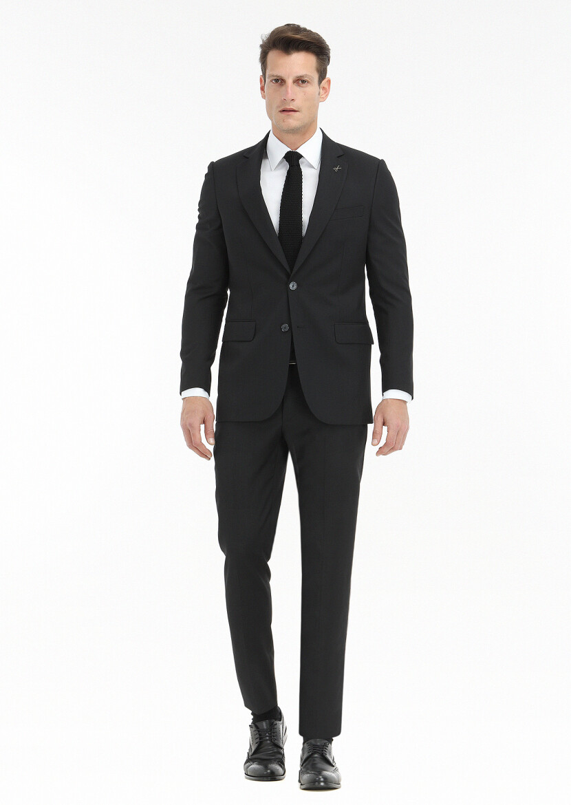 Siyah Çizgili Thin&taller Slim Fit %100 Yün Takım Elbise - 1