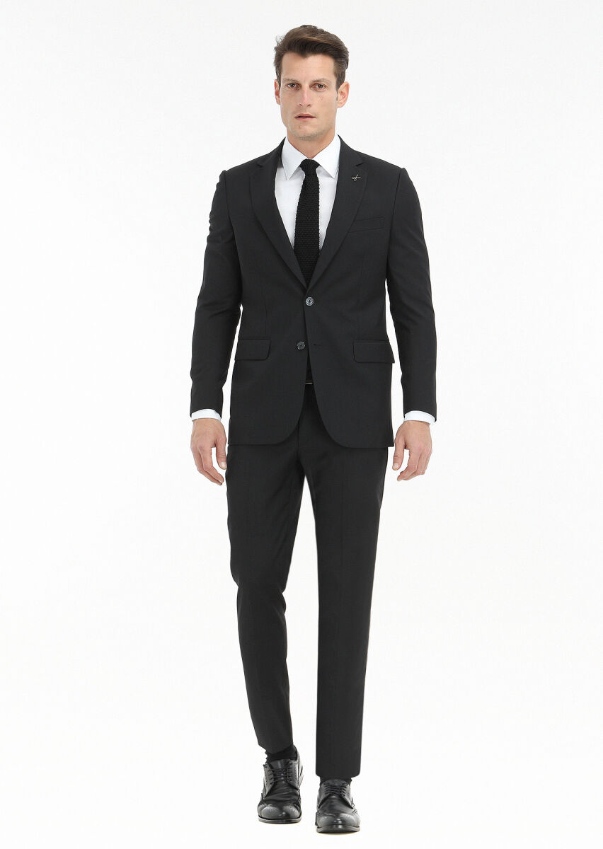 Siyah Çizgili Thin&taller Slim Fit %100 Yün Takım Elbise - 1