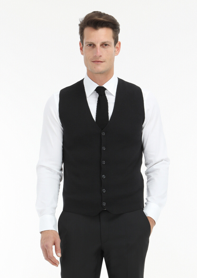 Siyah Çizgili Thin&taller Slim Fit %100 Yün Takım Elbise - 4