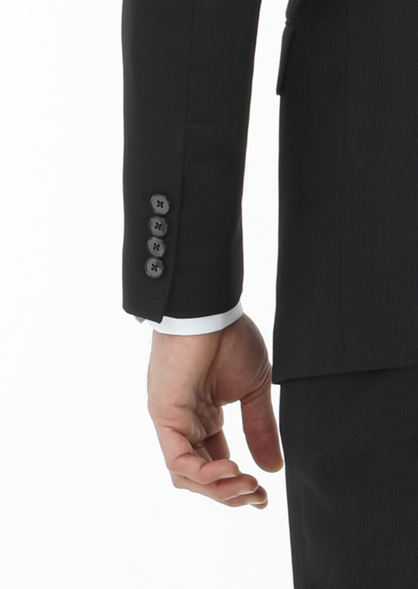 Siyah Çizgili Thin&taller Slim Fit %100 Yün Takım Elbise - 5