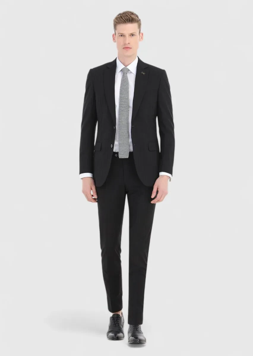 Siyah Çizgili Thin&taller Slim Fit Pamuk Karışımlı Takım Elbise - 1