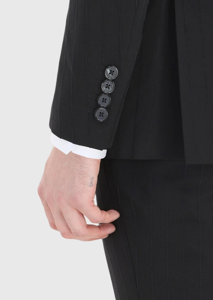 Siyah Çizgili Thin&taller Slim Fit Pamuk Karışımlı Takım Elbise - 4