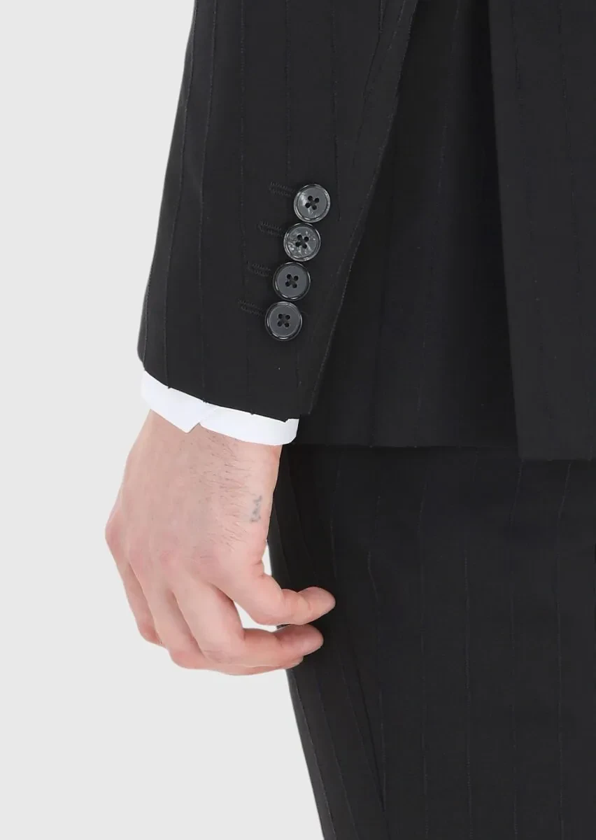 Siyah Çizgili Thin&taller Slim Fit Pamuk Karışımlı Takım Elbise - 4