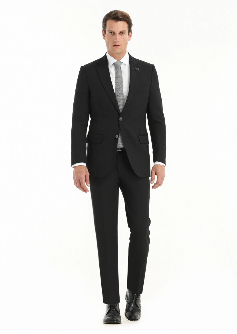 Siyah Çizgili Thin&taller Slim Fit Yün Karışımlı Takım Elbise - 1