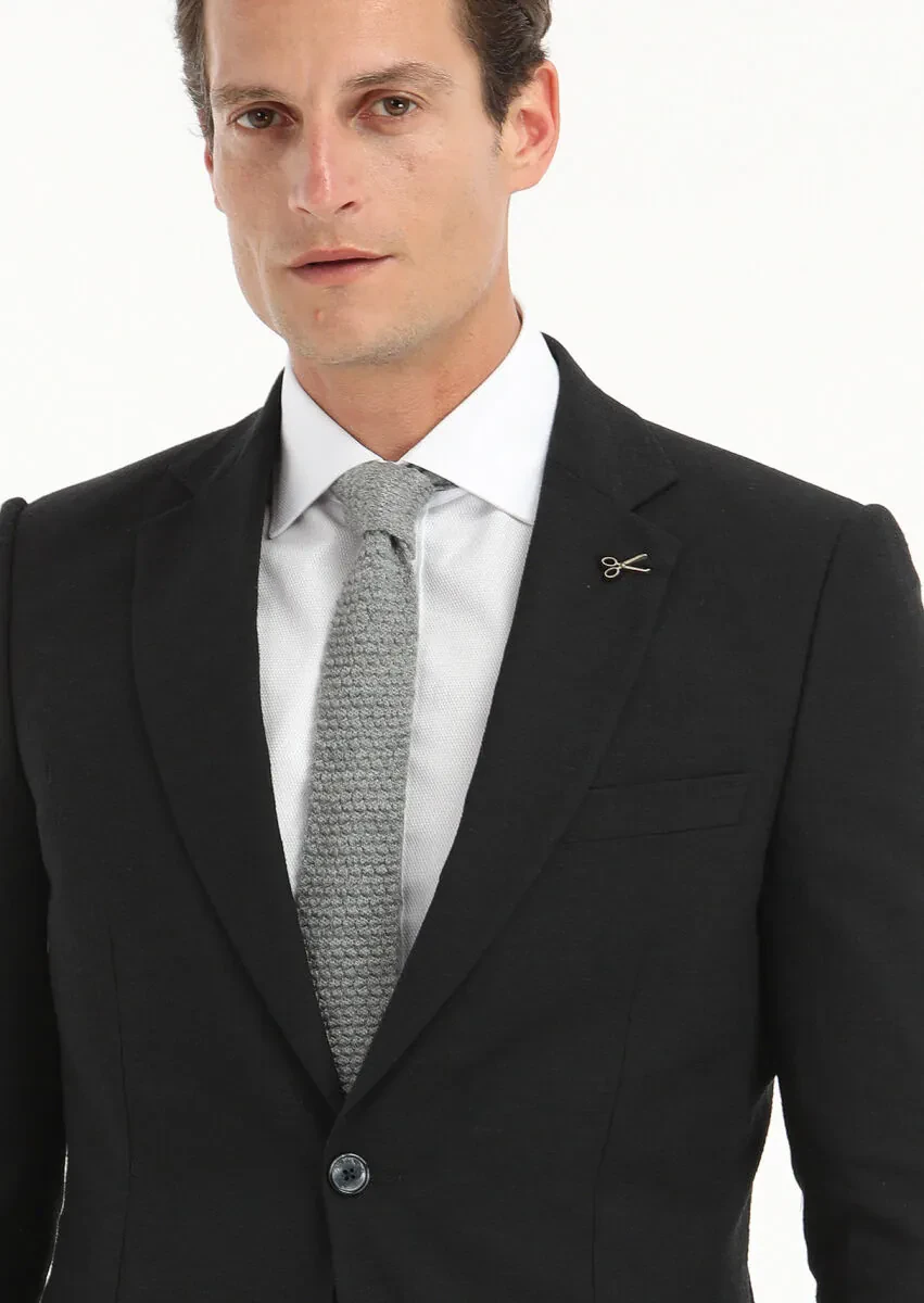 Siyah Çizgili Thin&taller Slim Fit Yün Karışımlı Takım Elbise - 2