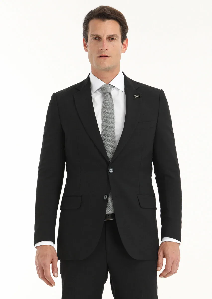 Siyah Çizgili Thin&taller Slim Fit Yün Karışımlı Takım Elbise - 3