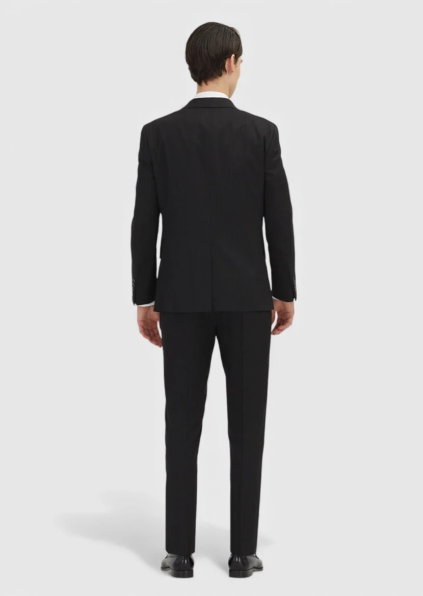 Siyah Çizgili Zeroweight Slim Fit Yün Karışımlı Takım Elbise - 4