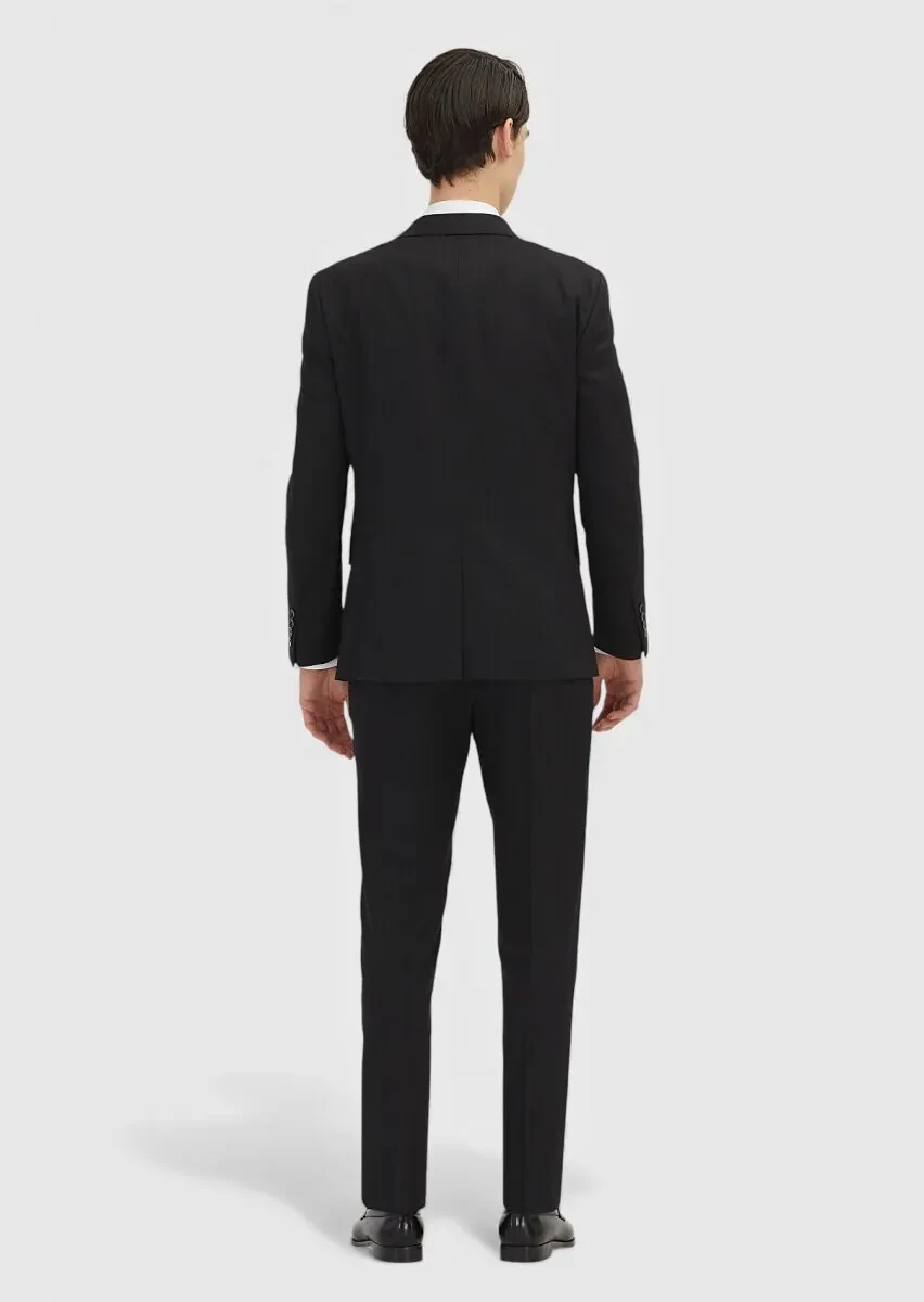 Siyah Çizgili Zeroweight Slim Fit Yün Karışımlı Takım Elbise - 4