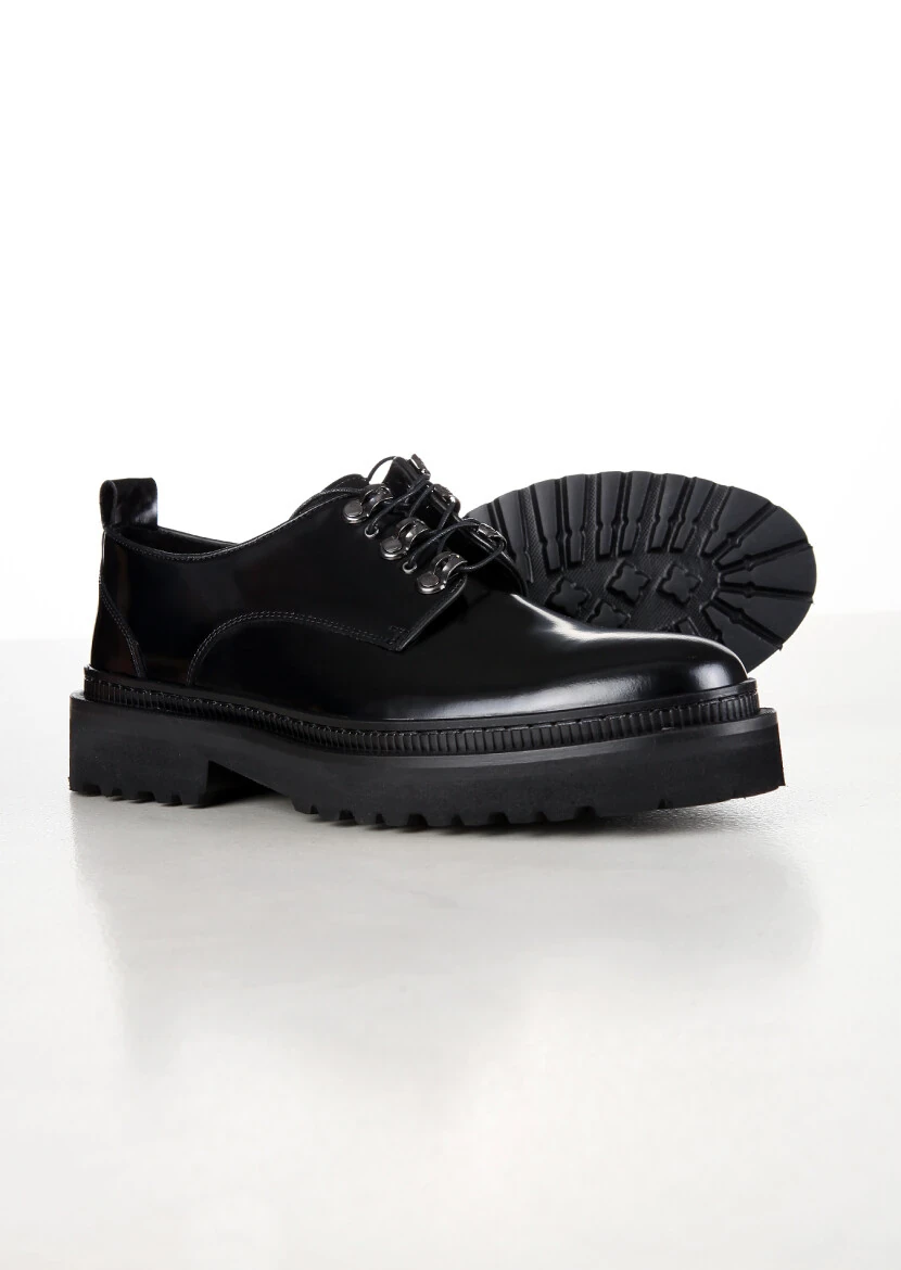 Siyah Deri Casual Ayakkabı - 4