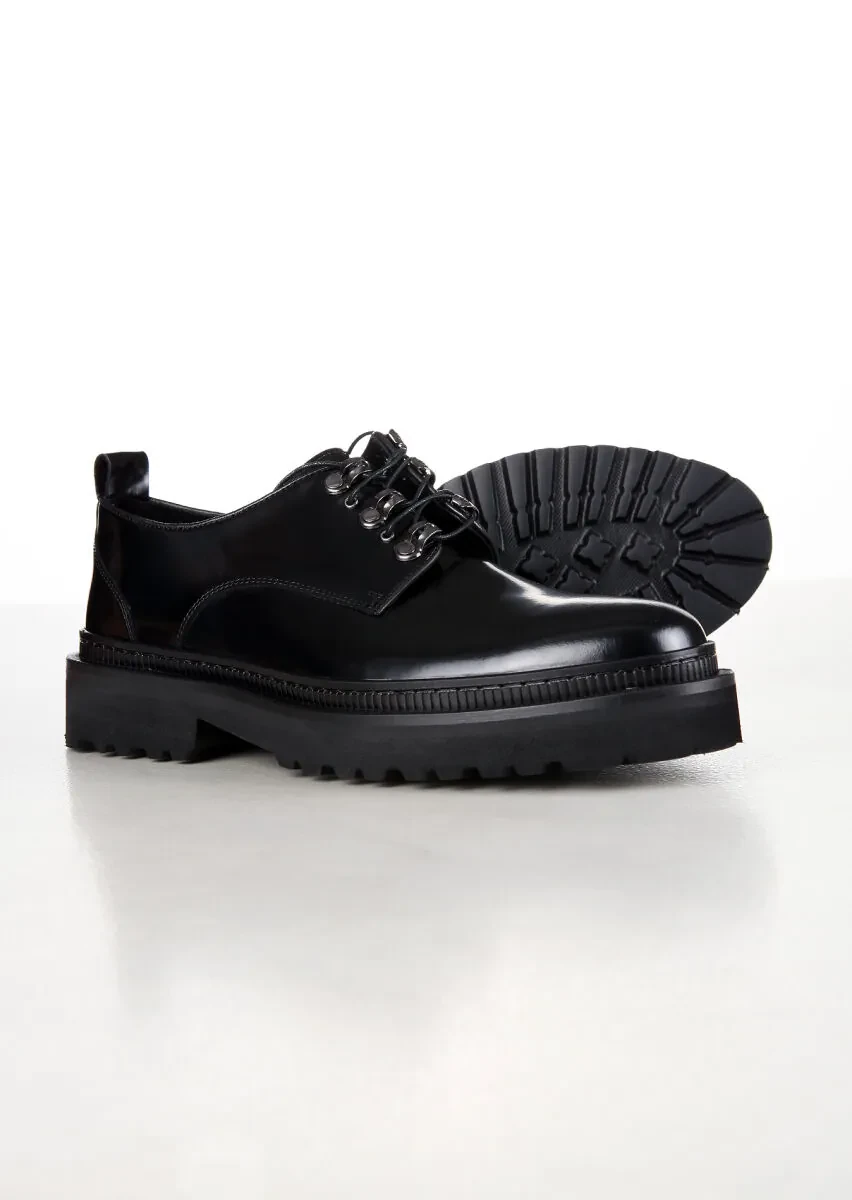 Siyah Deri Casual Ayakkabı - 4