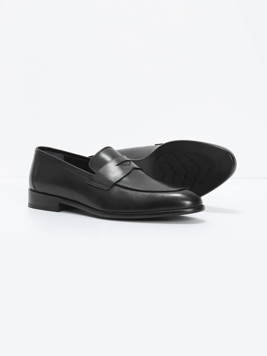 Siyah Deri Klasik Loafer - 4