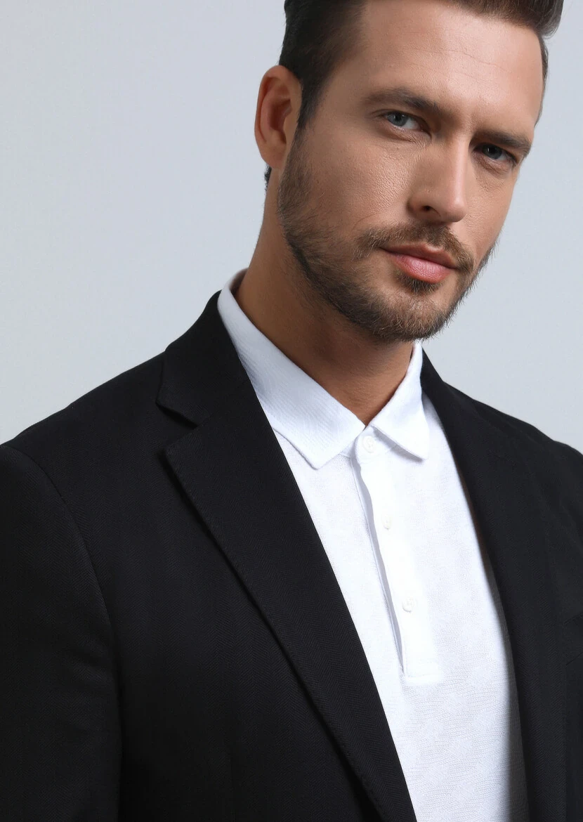 Siyah Desenli Comfort Fit Örme Takım Elbise - 2