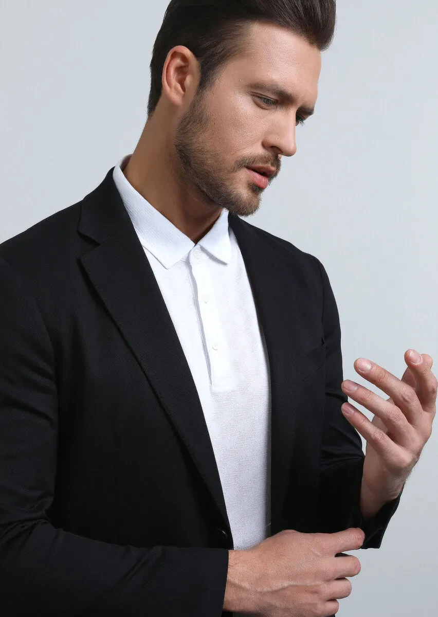 Siyah Desenli Comfort Fit Örme Takım Elbise - 4