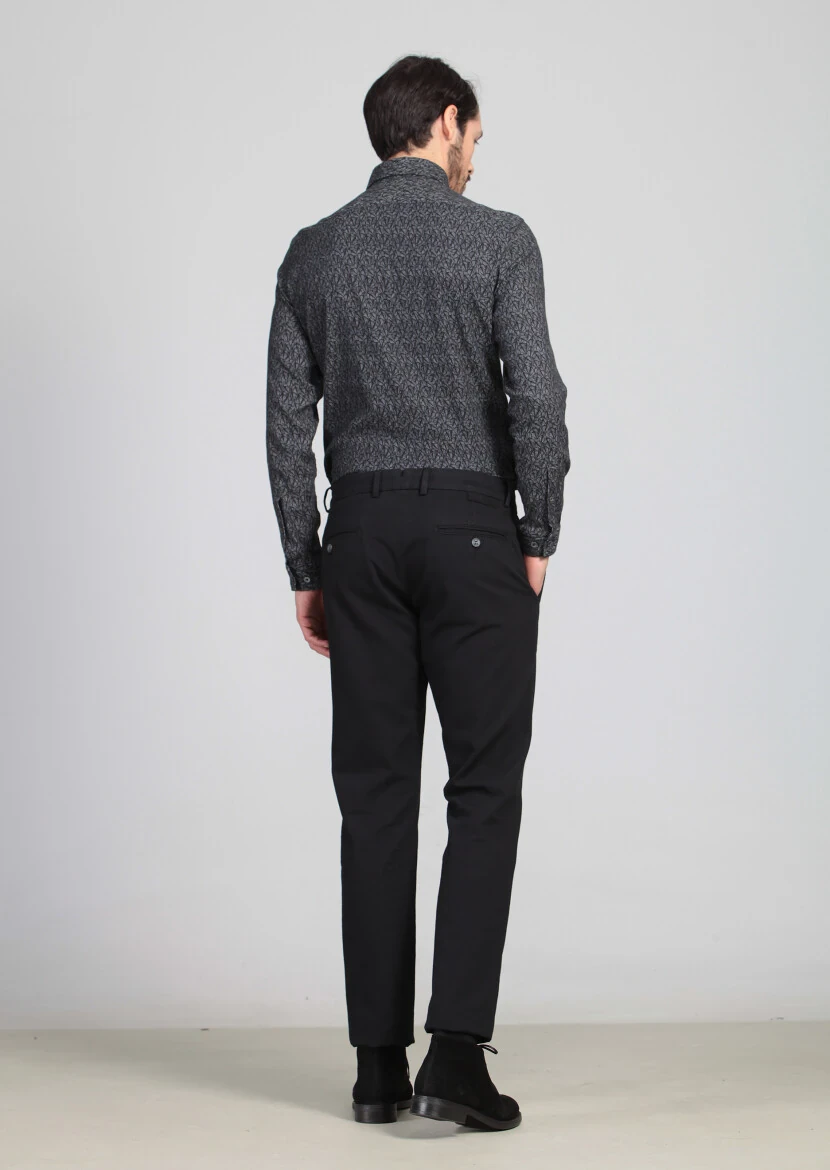 Siyah Desenli Dokuma Regular Fit Casual Pamuk Karışımlı Pantolon - 5