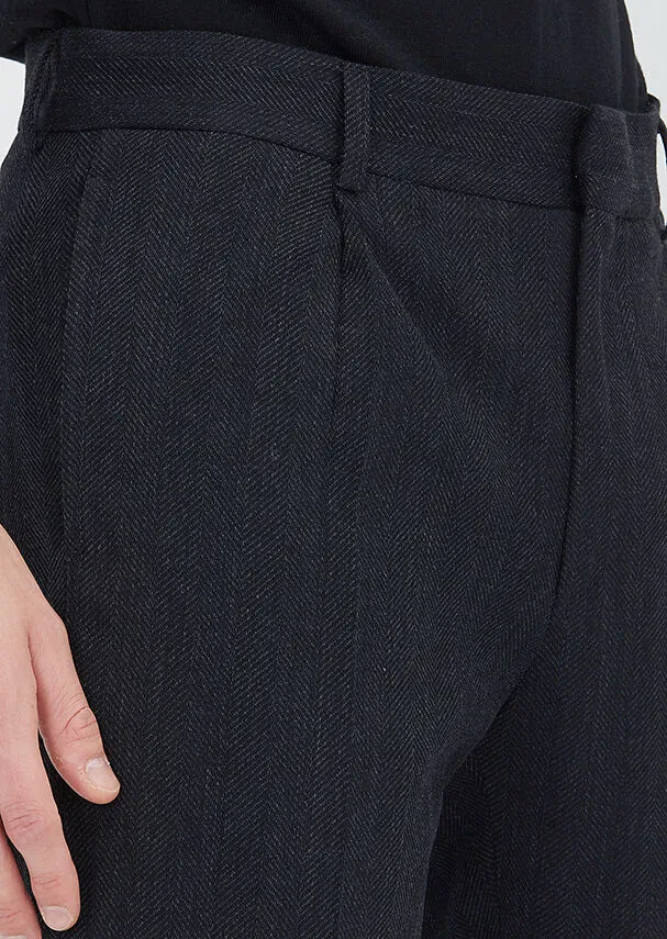 Siyah Desenli Dokuma Regular Fit Casual Yün Karışımlı Pantolon - 3