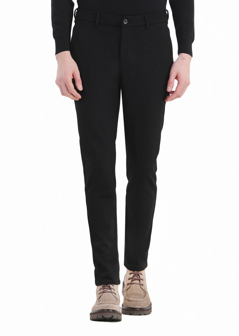 Siyah Desenli Örme Jogging Fit Casual Pantolon 