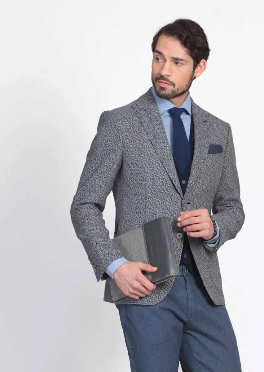 Siyah Desenli Regular Fit %100 Yün Ceket - 1