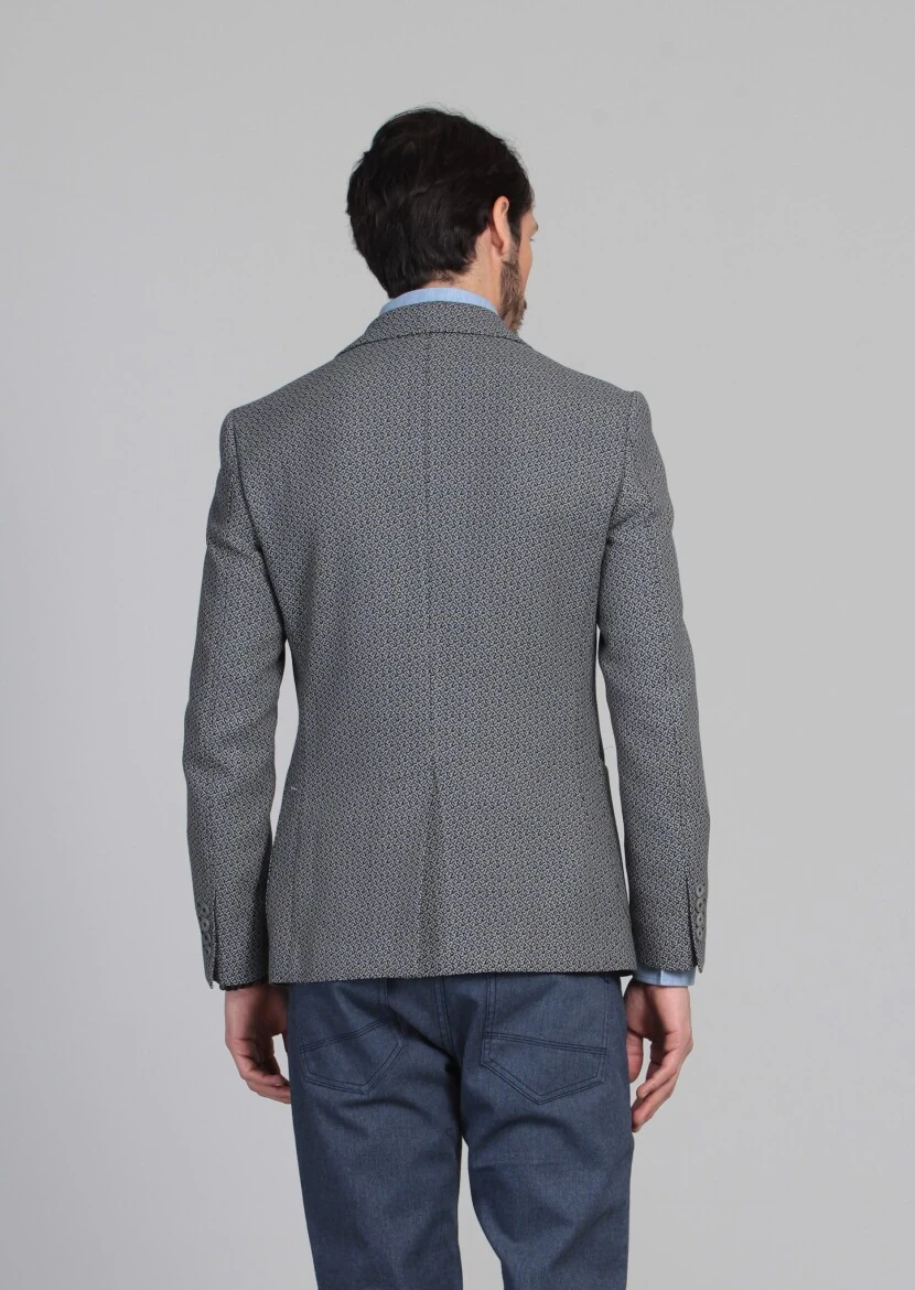 Siyah Desenli Regular Fit %100 Yün Ceket - 5