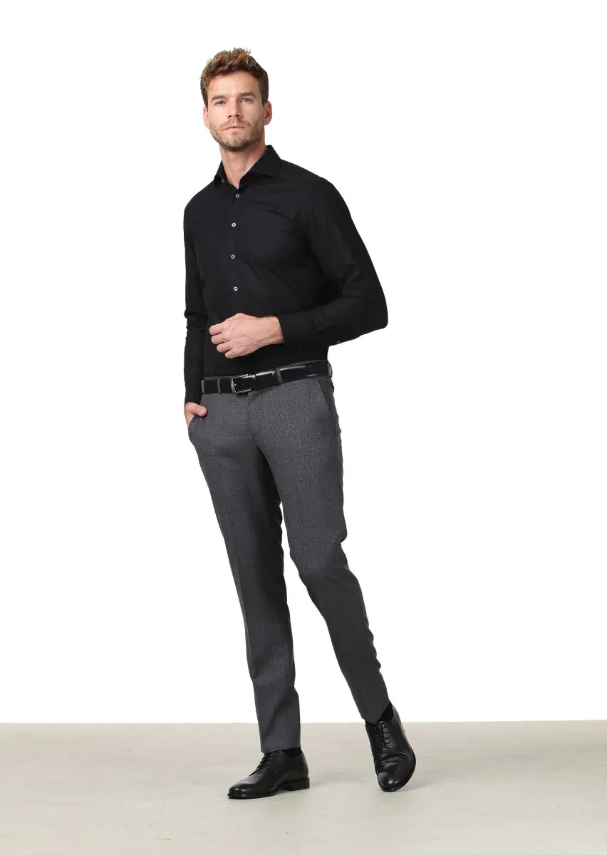 Siyah Desenli Regular Fit Dokuma Klasik %100 Pamuk Gömlek - 2