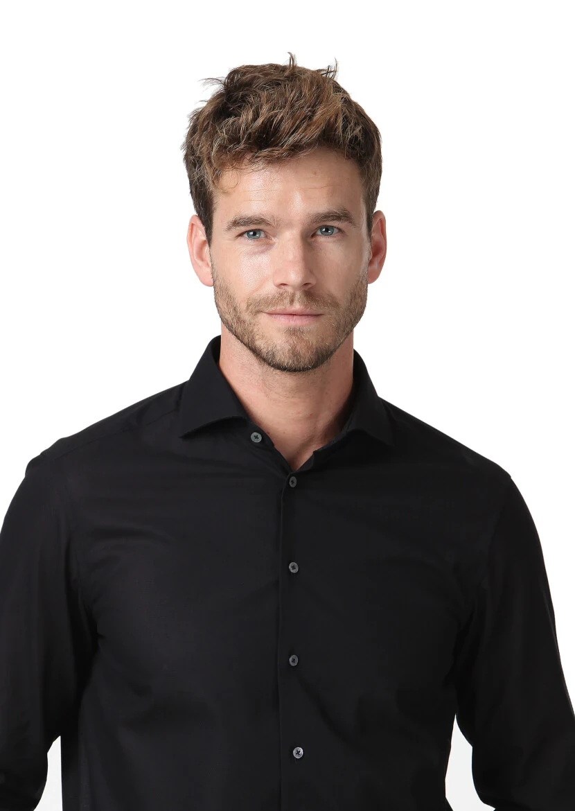 Siyah Desenli Regular Fit Dokuma Klasik %100 Pamuk Gömlek - 3