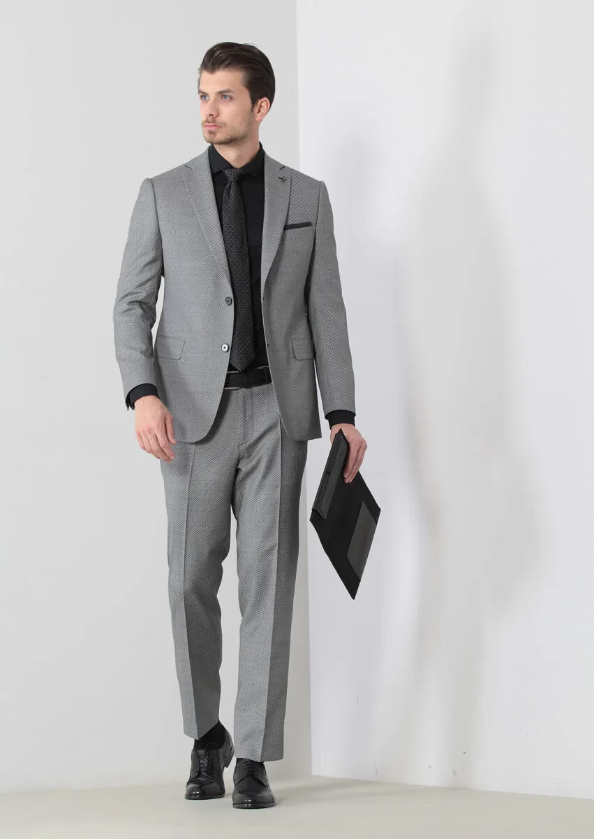 Siyah Desenli Regular Fit Yün Karışımlı Takım Elbise - 3