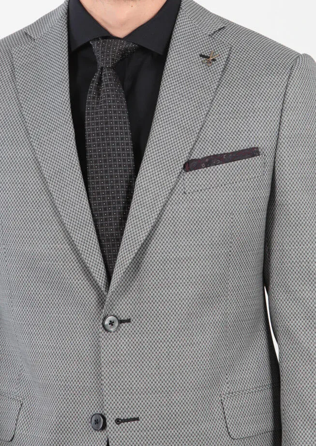 Siyah Desenli Regular Fit Yün Karışımlı Takım Elbise - 6