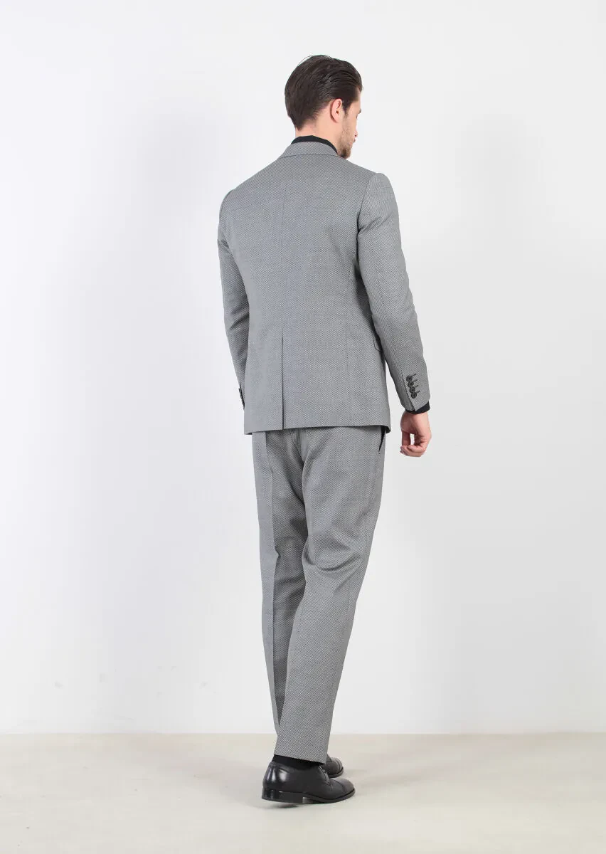 Siyah Desenli Regular Fit Yün Karışımlı Takım Elbise - 7