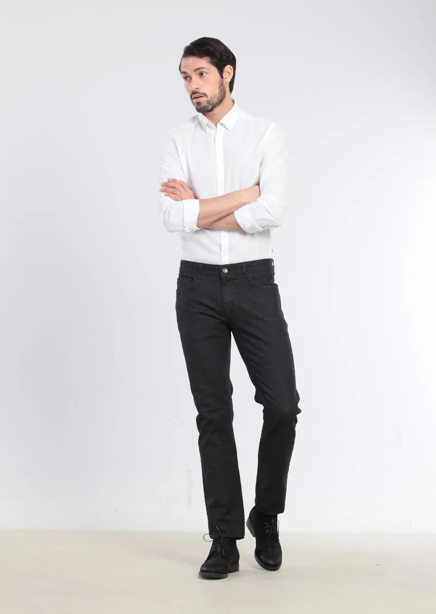 Siyah Desenli Slim Fit Denim Pamuk Karışımlı Pantolon - 1