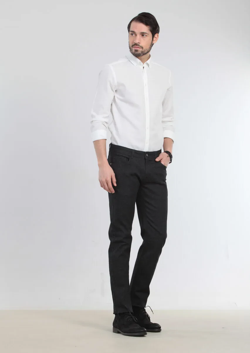 Siyah Desenli Slim Fit Denim Pamuk Karışımlı Pantolon - 2