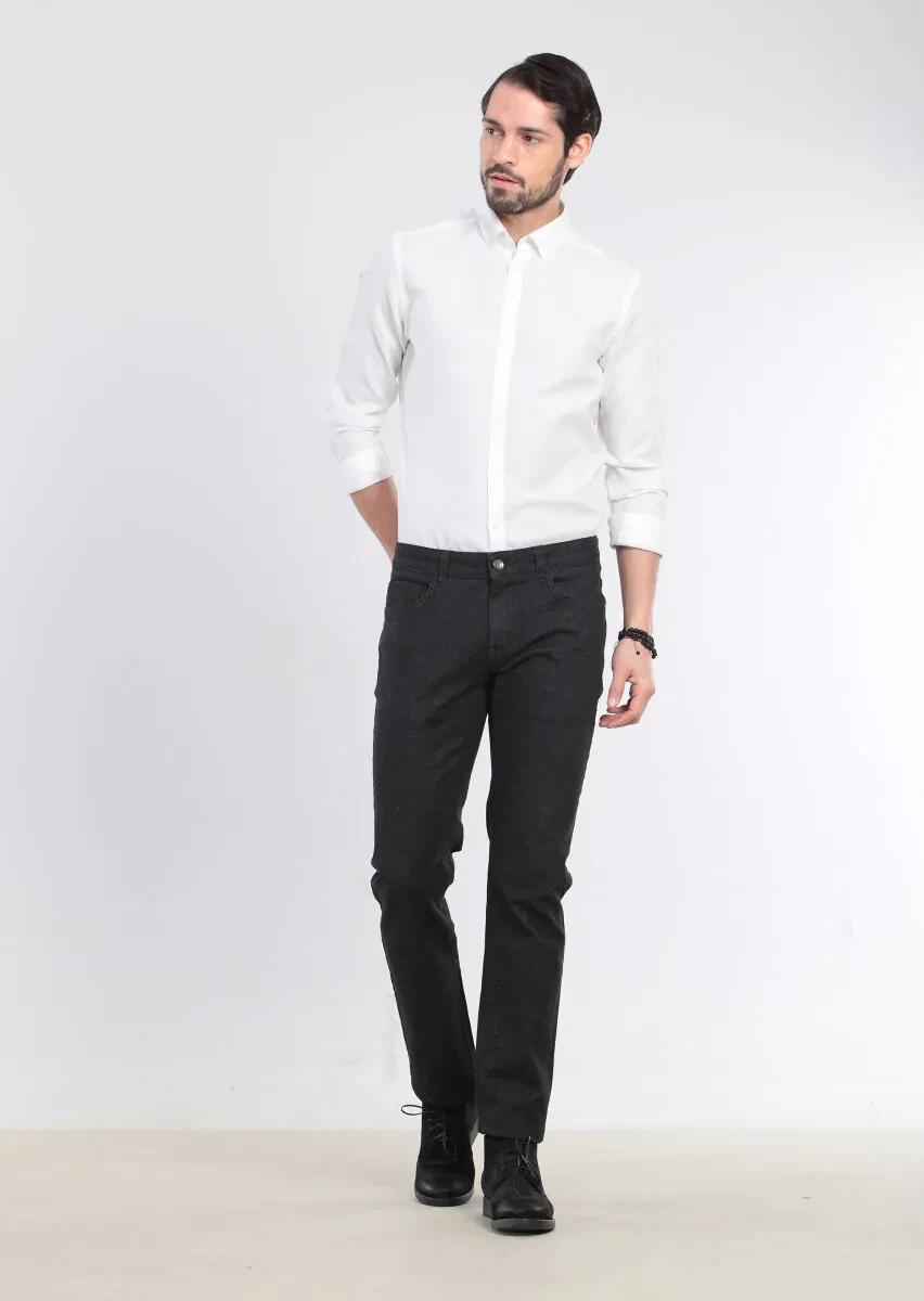 Siyah Desenli Slim Fit Denim Pamuk Karışımlı Pantolon - 3