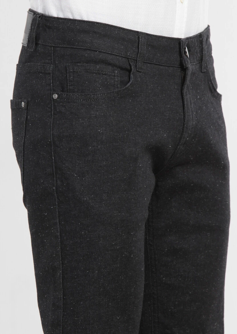 Siyah Desenli Slim Fit Denim Pamuk Karışımlı Pantolon - 4